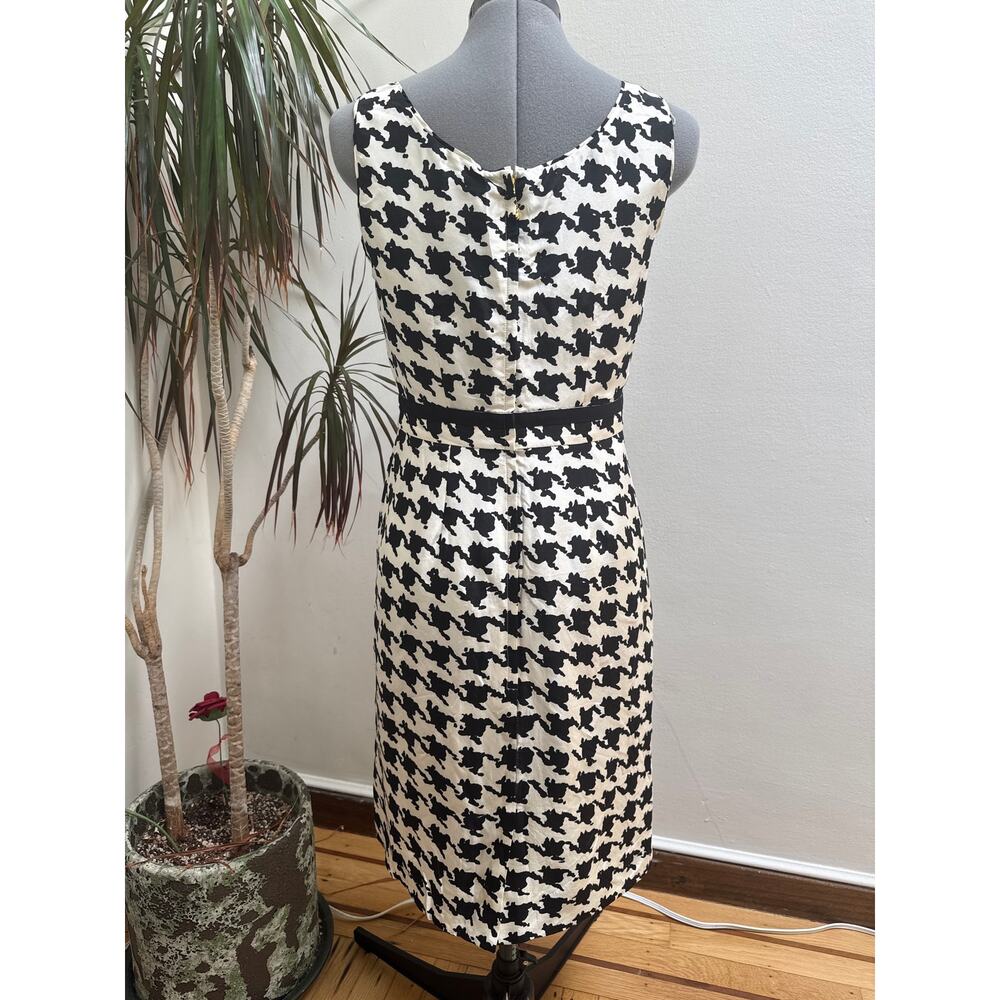 Kate Spade 100% Silk Abstract Houndstooth Sheath Dress Bow Waist Size 4 - Picture 2 of 10